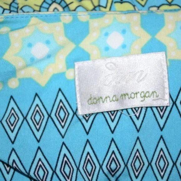 Donna Morgan Blue Green Yellow Retro Stretchy Aztec Geometric Shift Dress M - Picture 4 of 4